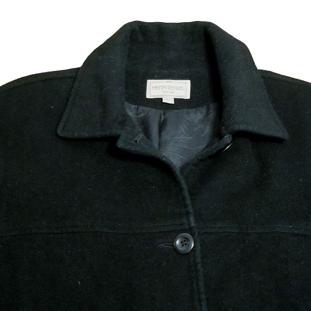Henri Bendel Pea Coat Women's Size Large Black Wool Cashmere Vintage Made In USA - Picture 2 of 9